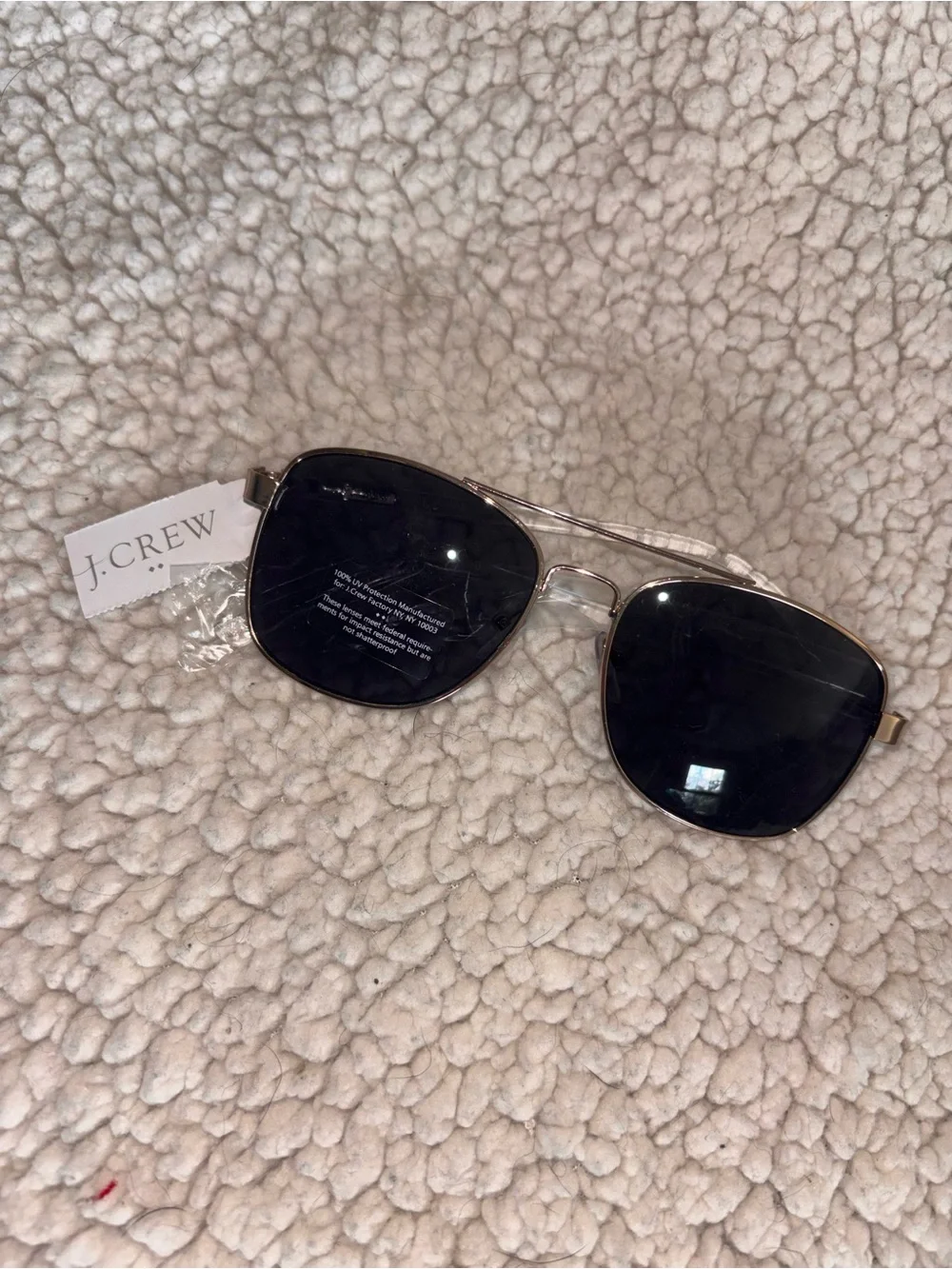 J.Crew Gold Aviator Square Sunglasses Black Lenses NWT